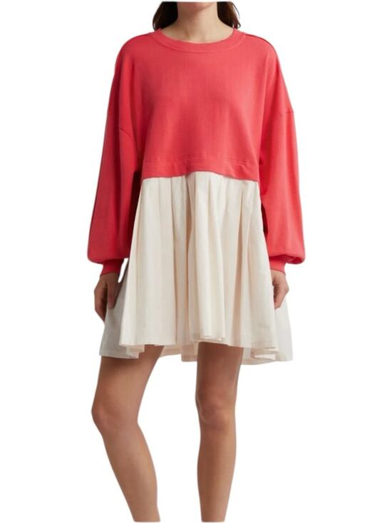 Free People Dresses & Skirts - Free People Eleanor Layered Sweatshirt Mini Dress Size Medium Watermelon Wedge